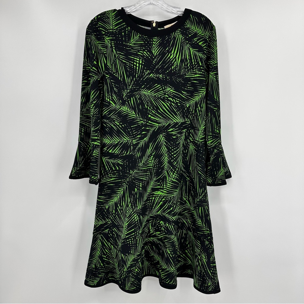 Michael Michael Kors NWT Ruffled Print Dress Black Green Size M